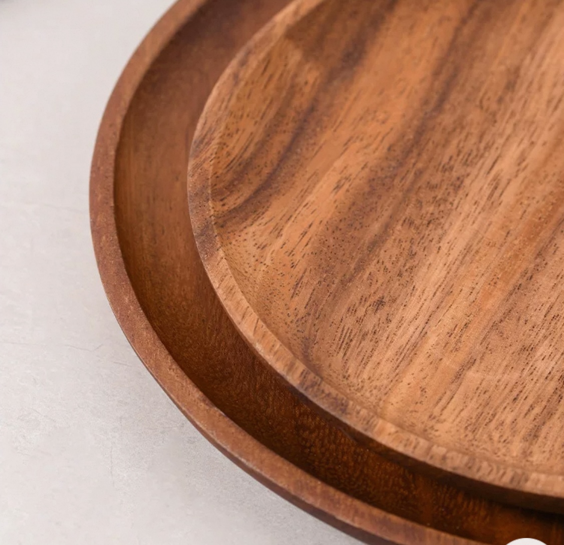 Acacia Wood Fruit Plate-Solid Wood Round Plate-Dish Tray (8)
