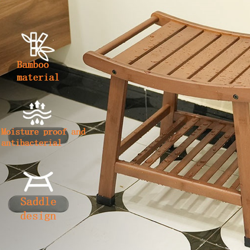 Bamboo Bathroom Thick Shower Stool, Shoe Changing Stool (6)
