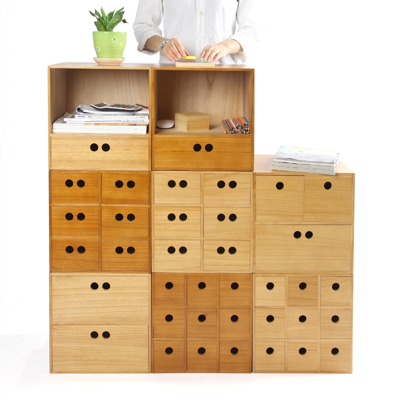 Solid Wood Drawer Storage Box-Office Grid Storage Cabinet (10)