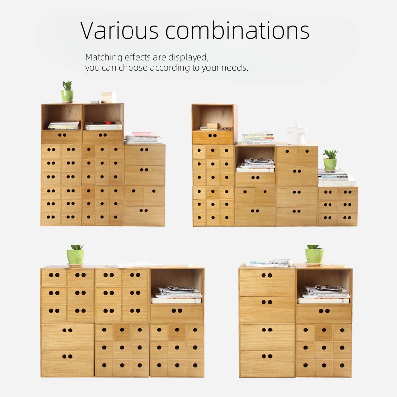 Solid Wood Drawer Storage Box-Office Grid Storage Cabinet (7)