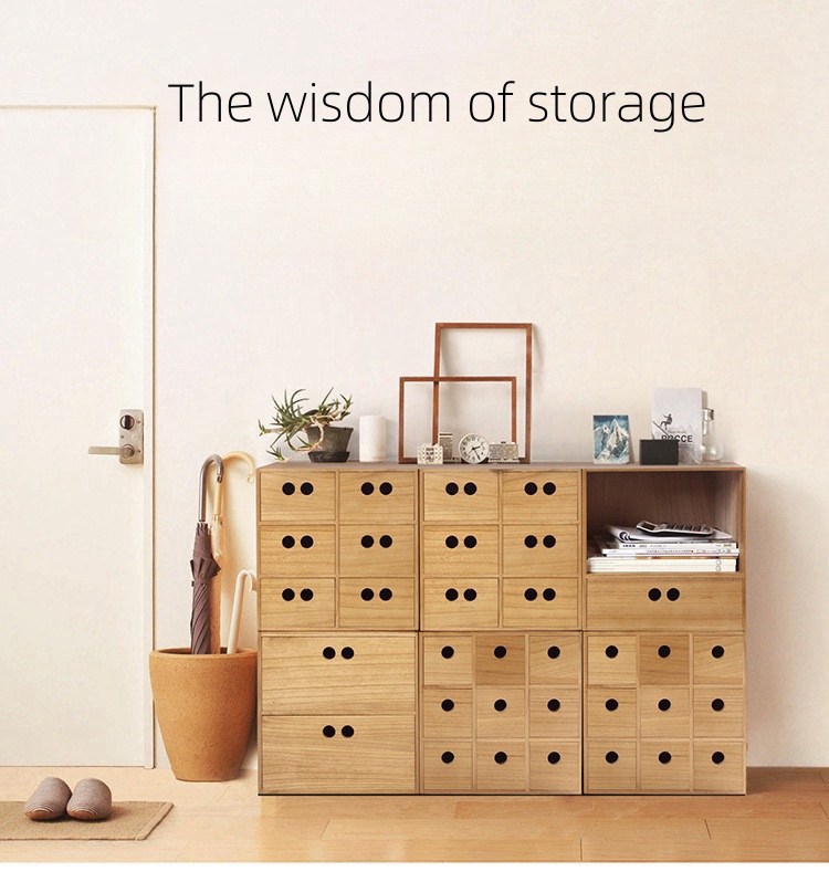 Solid Wood Drawer Storage Box-Office Grid Storage Cabinet (8)