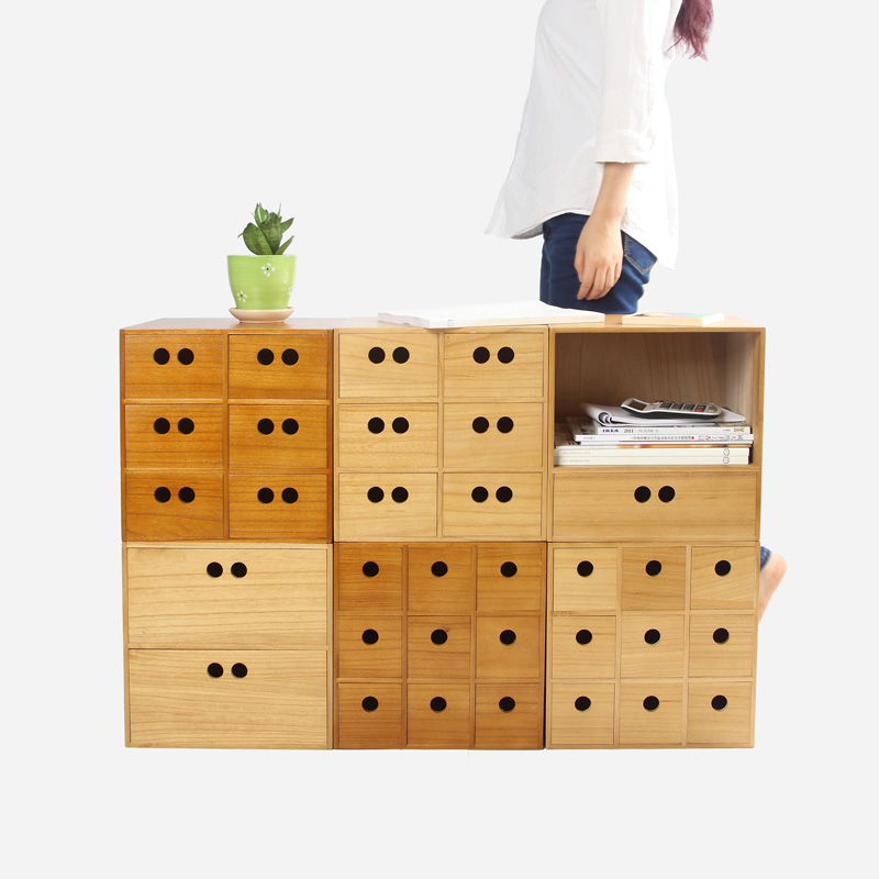 Solid Wood Drawer Storage Box-Office Grid Storage Cabinet (9)