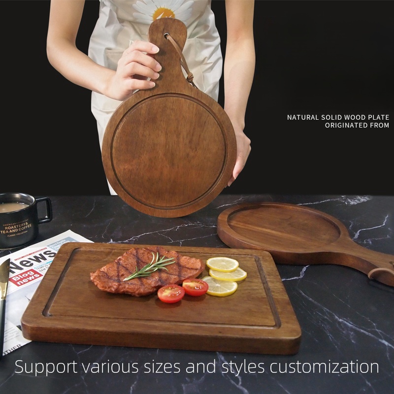 Bamboo wood cooked food tray rectangular steak plate steak plate French fries fried chicken plate western food plate acacia wood pizza tray wine tray fruit snack tray cake sushi plate (3)