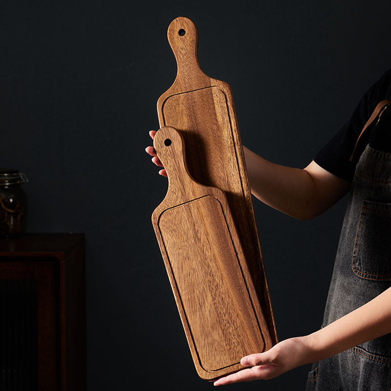 Bamboo wood cooked food tray rectangular steak plate steak plate French fries fried chicken plate western food plate acacia wood pizza tray wine tray fruit snack tray cake sushi plate (3)