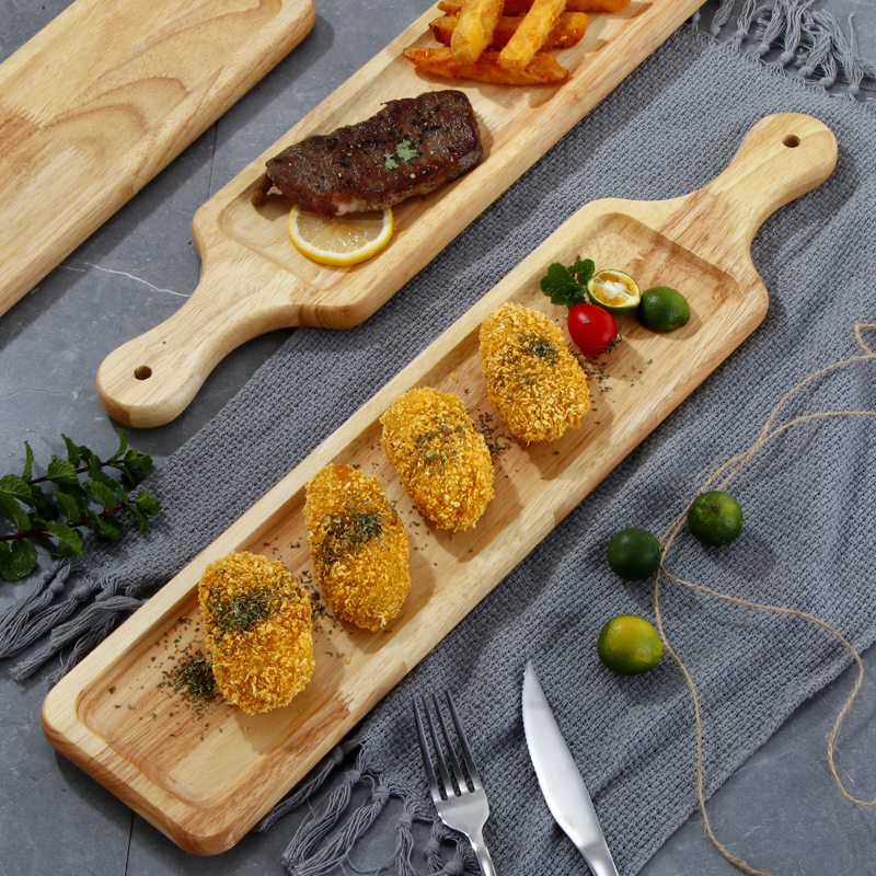 Bamboo wood cooked food tray rectangular steak plate steak plate French fries fried chicken plate western food plate acacia wood pizza tray wine tray fruit snack tray cake sushi plate (6)