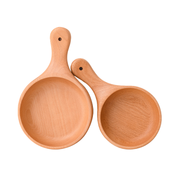 Beech kimchi bowl Solid wood salad bowl with handle