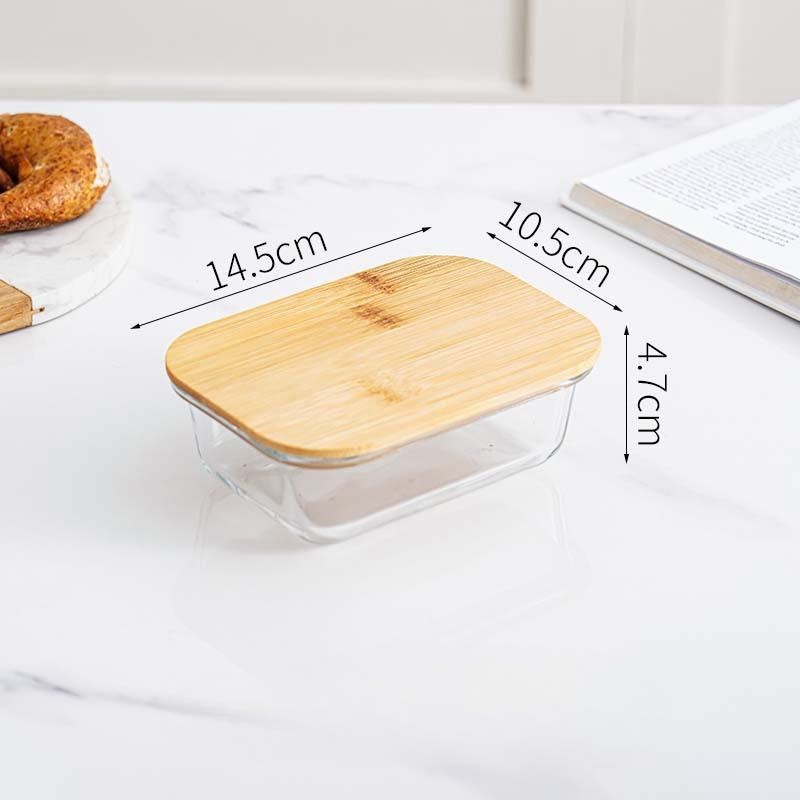 commercial dust cover glass fresh-keeping box wooden cover glass bowl refrigerator sealed lunch box high borosilicate glass bowl fresh-keeping lunch box  (5)