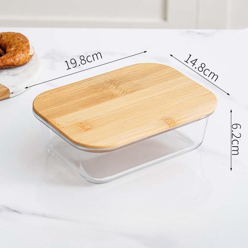 commercial dust cover glass fresh-keeping box wooden cover glass bowl refrigerator sealed lunch box high borosilicate glass bowl fresh-keeping lunch box (7)