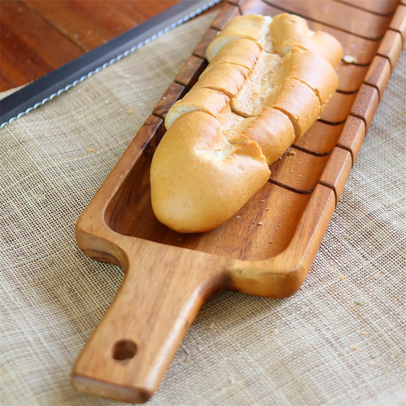 hotel breakfast buffet bread slicing plate solid wood segmented design (2)