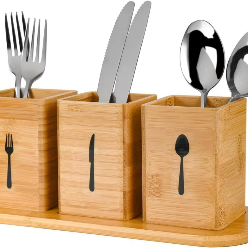 Wooden tableware storage box Kitchen partition chopsticks knife and fork storage box