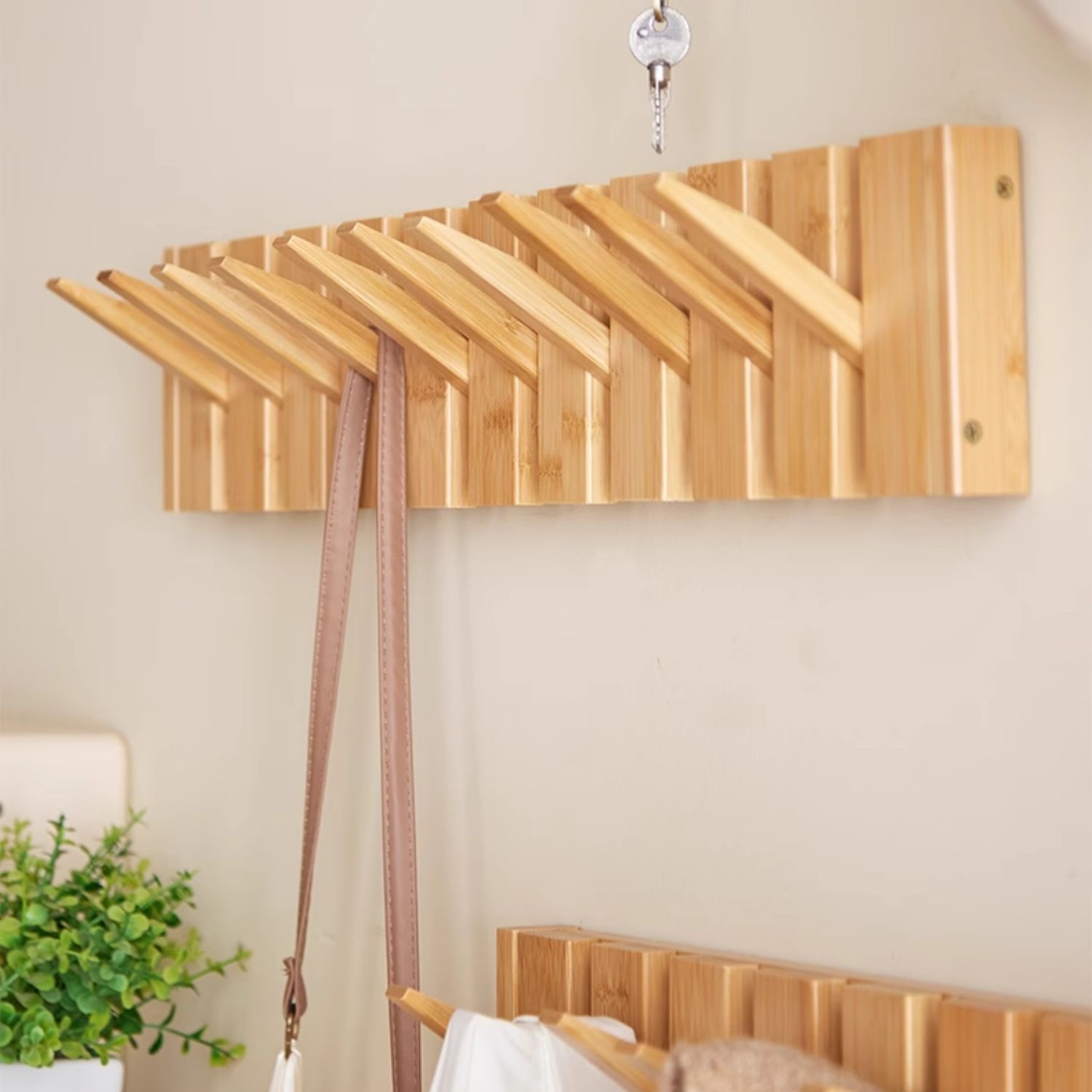 Piano key clothes hanger solid wood wall hook bedroom porch entrance door rear rack punch-free coat rack (1)