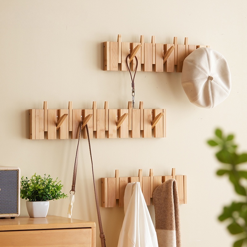 Piano key clothes hanger solid wood wall hook bedroom porch entrance door rear rack punch-free coat rack (3)