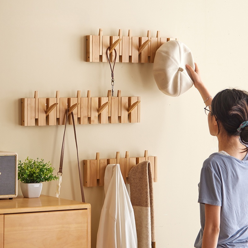 Piano key clothes hanger solid wood wall hook bedroom porch entrance door rear rack punch-free coat rack (4)