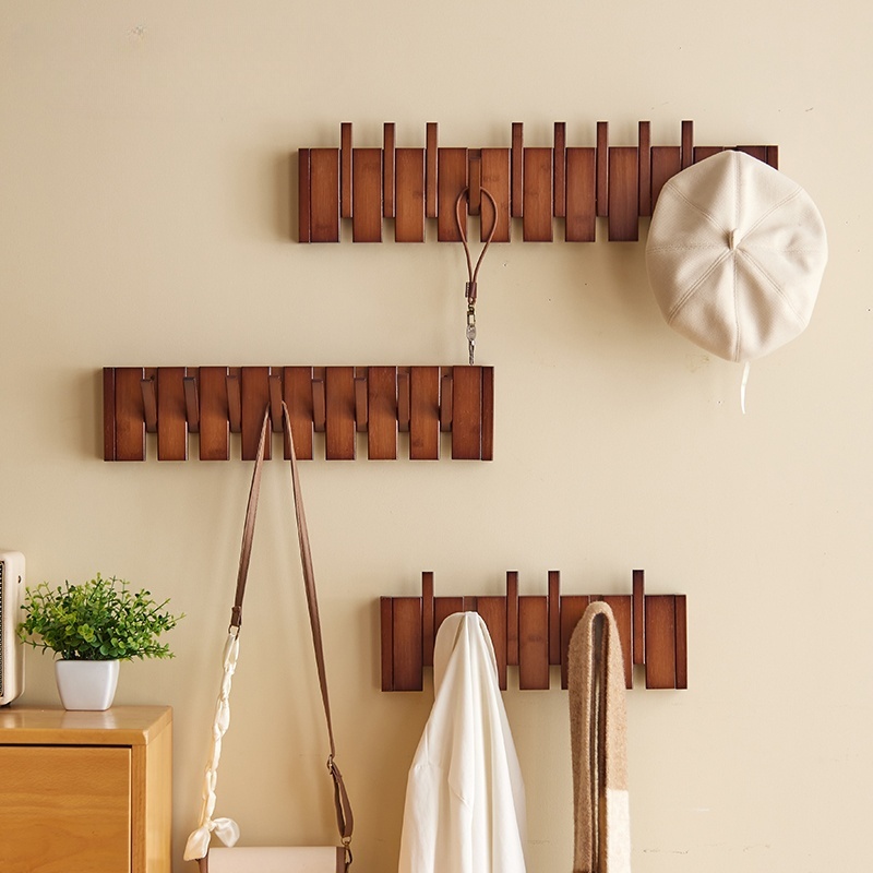 Piano key clothes hanger solid wood wall hook bedroom porch entrance door rear rack punch-free coat rack (5)