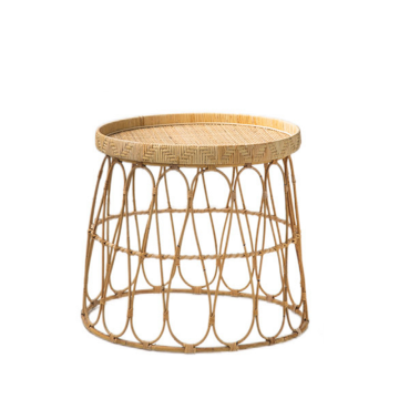 Round rattan coffee table-log color small round table- Woven bamboo table