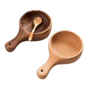 Beech Wood Restaurant Salad Bowl Fruit Pizza Bowl With Handle