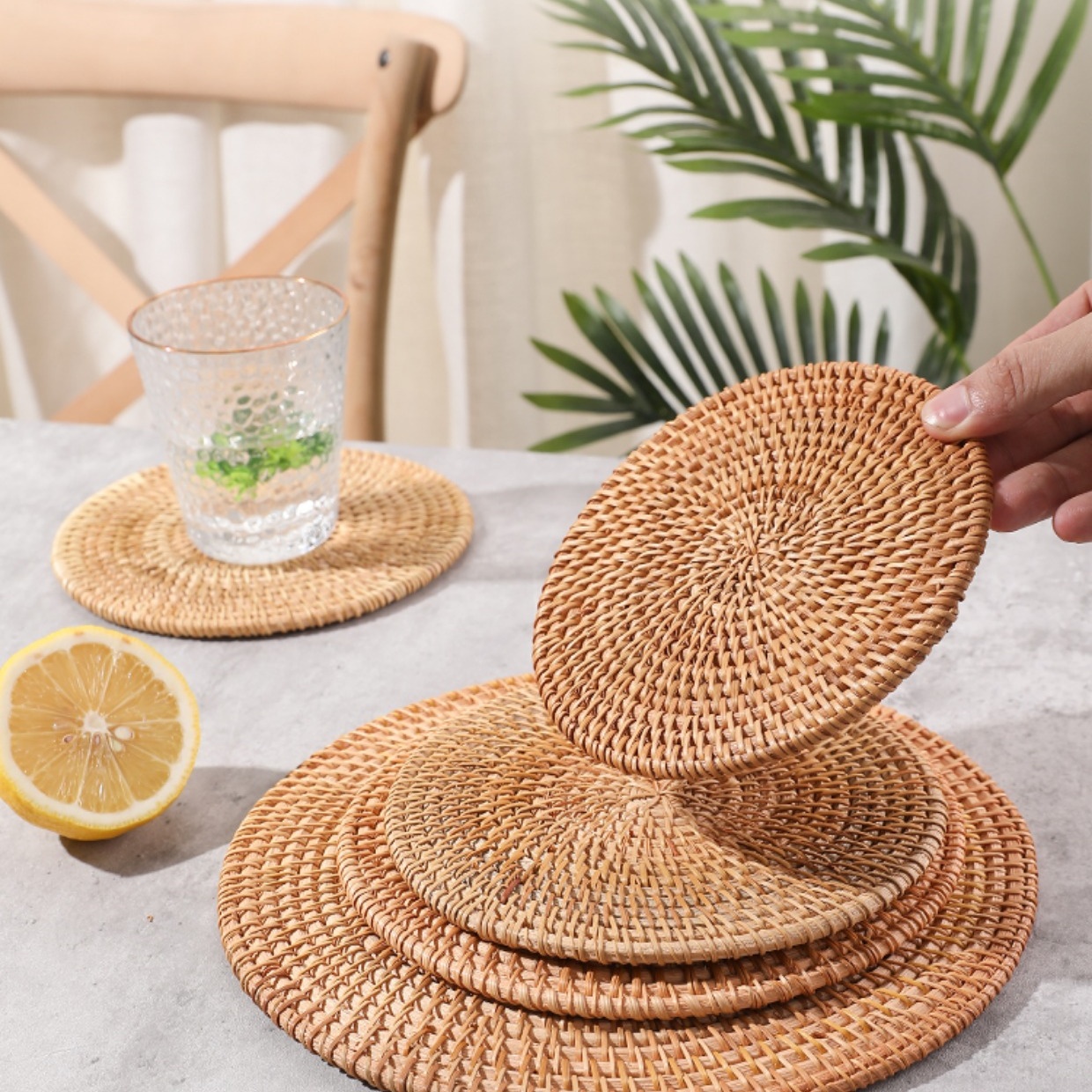 Heat Resistant Place Mats Rattan Insulated Coasters Non-Slip Bowl Holder for Dining Kitchen Table Protection