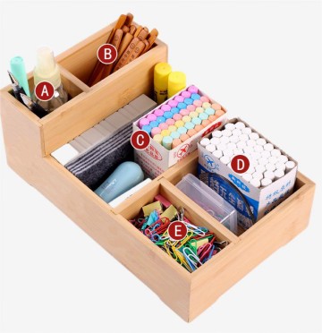 Chalk Storage Box-Desktop Sundries Bamboo Multifunctional Organizer