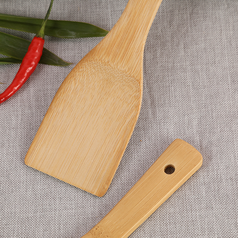 Long handle bamboo spatula bamboo kitchen utensils bamboo spoon kitchen household food grade bamboo soup spoon durable cooking spatula non-stick pan spatula set (1)