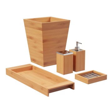 Eco Bamboo Bathroom Set-5-Pcs Vanity Organizer with Bin & Accessories