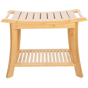 2-Tier Bamboo Shower Bench with Storage Shelf - Spa Seat for Adults & Elderly