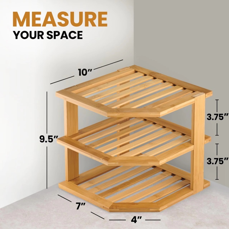 Bamboo three-tier corner storage rack (2)
