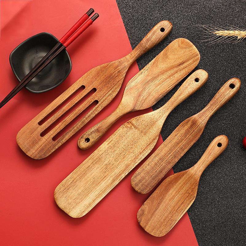 Cooking spatula 5-piece set pizza snack salad mixing cooking spatula teak spatula spoon set (1)