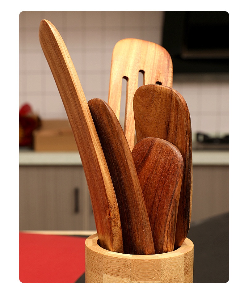 Cooking spatula 5-piece set pizza snack salad mixing cooking spatula teak spatula spoon set (12)