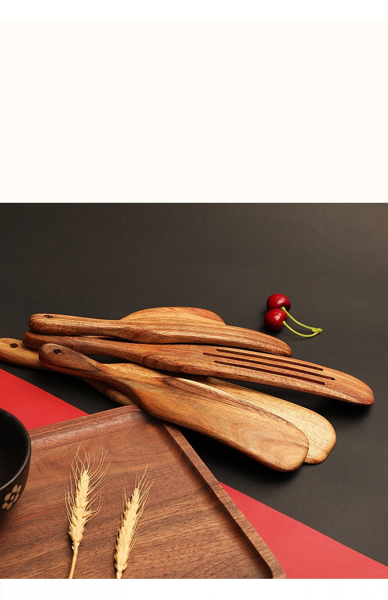 Cooking spatula 5-piece set pizza snack salad mixing cooking spatula teak spatula spoon set (13)