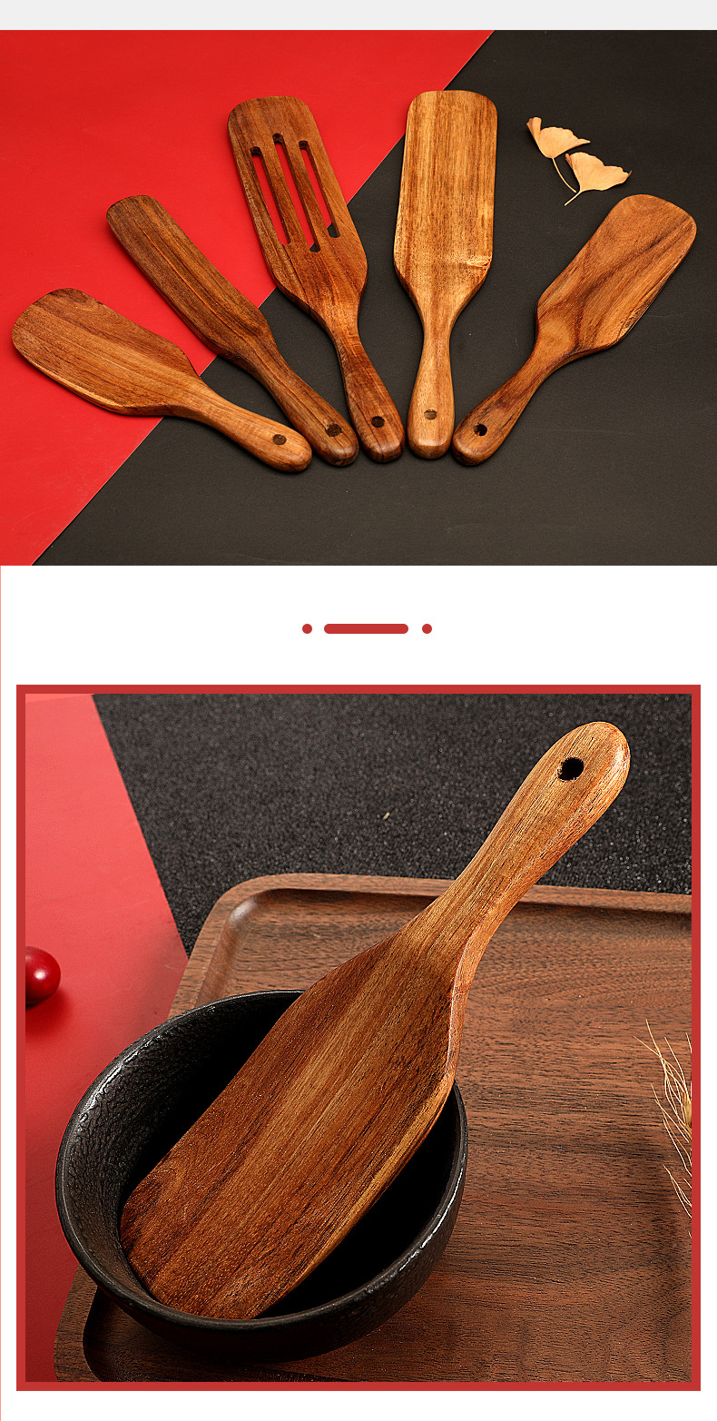 Cooking spatula 5-piece set pizza snack salad mixing cooking spatula teak spatula spoon set (17)
