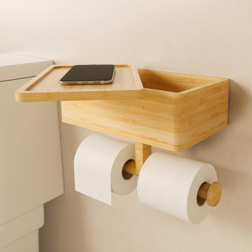 Premium Bamboo 3-in-1 Toilet Paper Holder & Storage Box with Multi-Functional Design