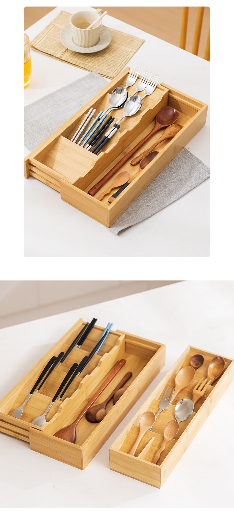 Kitchen Tableware Bamboo Storage Box Chopsticks Restaurant Storage Box Desktop Creative Storage Box Drawer Knife Fork Spoon Box (1)