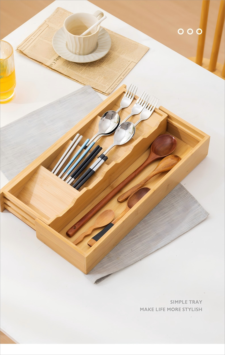Kitchen Tableware Bamboo Storage Box Chopsticks Restaurant Storage Box Desktop Creative Storage Box Drawer Knife Fork Spoon Box (1)