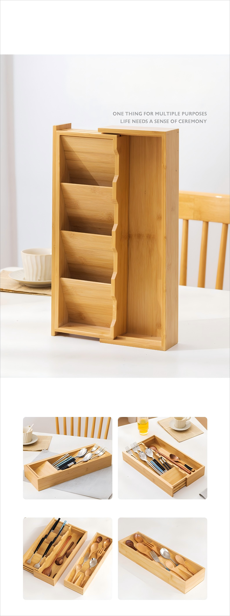 Kitchen Tableware Bamboo Storage Box Chopsticks Restaurant Storage Box Desktop Creative Storage Box Drawer Knife Fork Spoon Box (2)