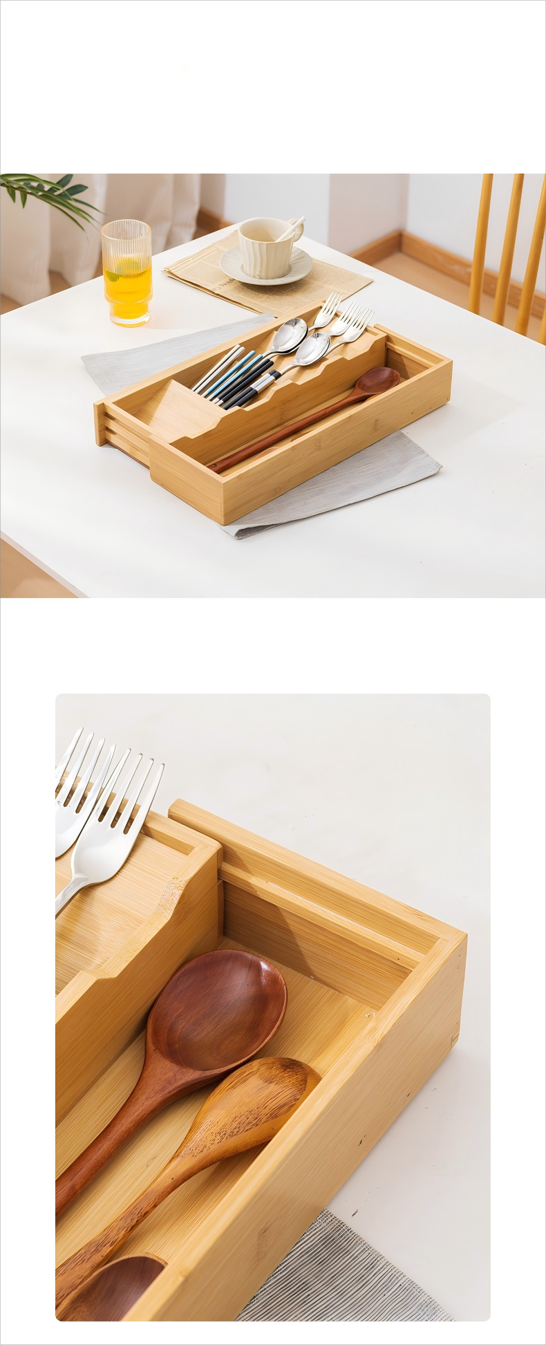 Kitchen Tableware Bamboo Storage Box Chopsticks Restaurant Storage Box Desktop Creative Storage Box Drawer Knife Fork Spoon Box (3)