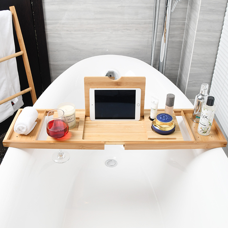 Premium Expandable Size Bamboo Bathtub Tray Caddy Bath Tub Tray Table for Bathtub