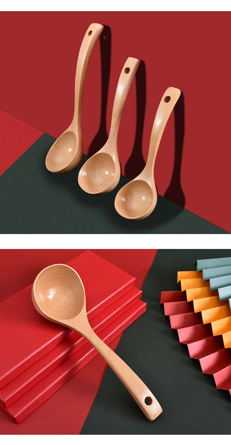 Beech wood household large soup spoon wooden with long handle (1)