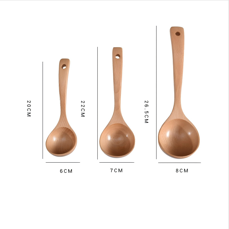 Beech wood household large soup spoon wooden with long handle  (1)