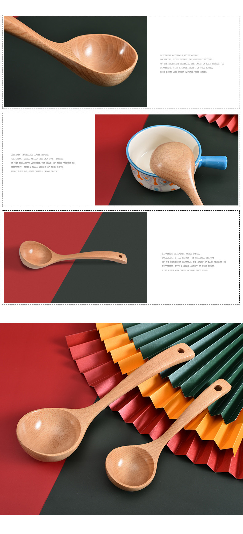 Beech wood household large soup spoon wooden with long handle (10)