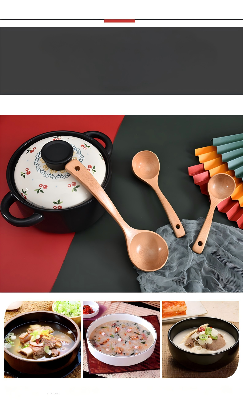 Beech wood household large soup spoon wooden with long handle (2)