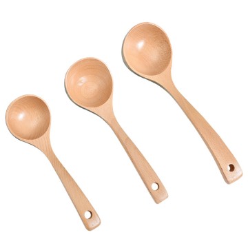 Beech wood household wooden large soup spoon with long handle
