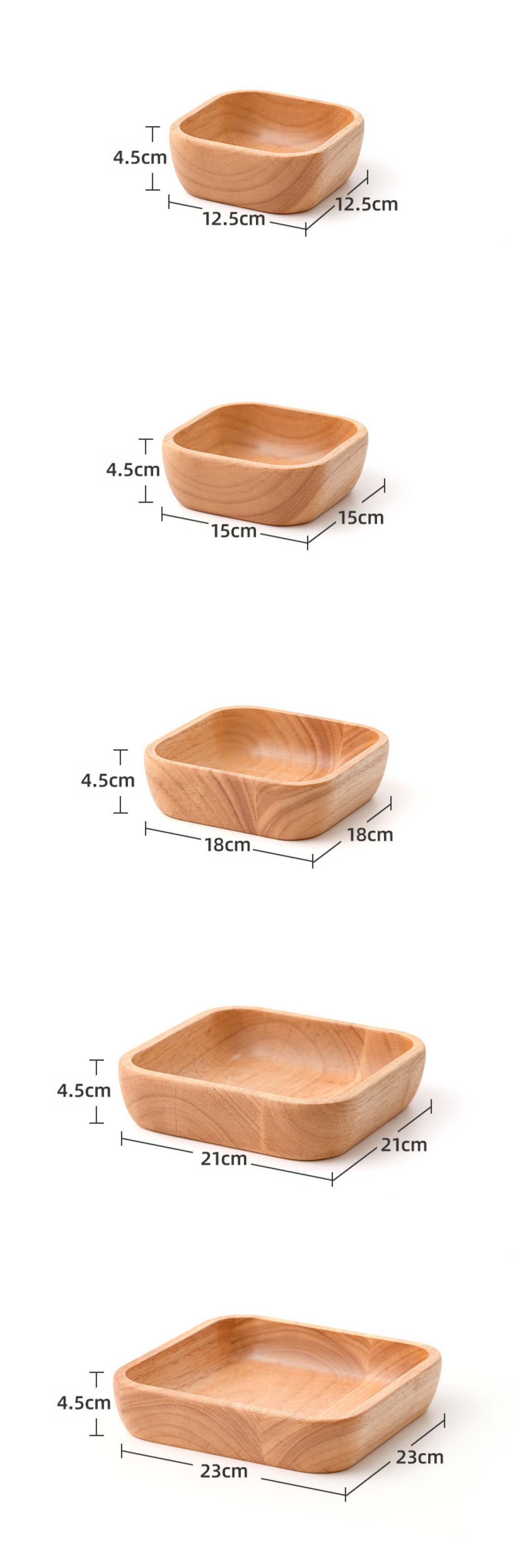 Tableware Wooden Fruit Salad Bowl Hotel Restaurant Household Wooden Bowl Solid Wood Square Wooden Bowl Square Bowl Side Dish (8)