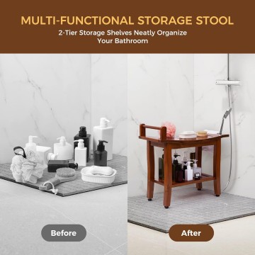 Luxury Teak Wood Bathroom Bench - Elegant & Durable Design