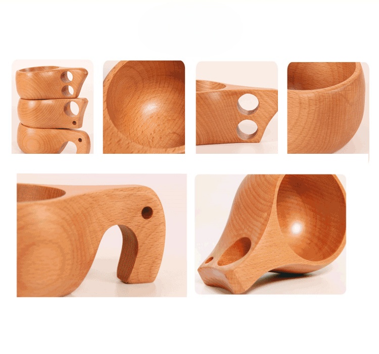 Wooden cup custom LOGO creative restaurant tea cup with handle Nordic Finnish cup travel portable wooden coffee cup (3)