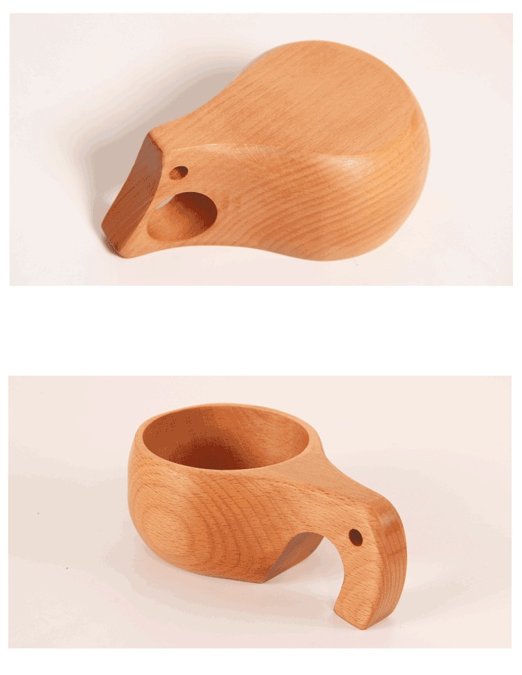 Wooden cup custom LOGO creative restaurant tea cup with handle Nordic Finnish cup travel portable wooden coffee cup (6)