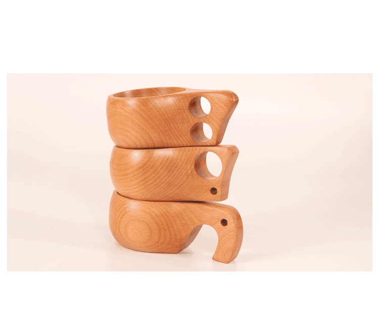 Wooden cup custom LOGO creative restaurant tea cup with handle Nordic Finnish cup travel portable wooden coffee cup (7)