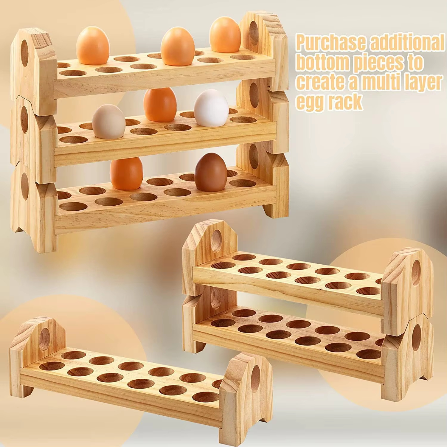 Wooden Egg Rack Countertop Egg Storage Tray (2)
