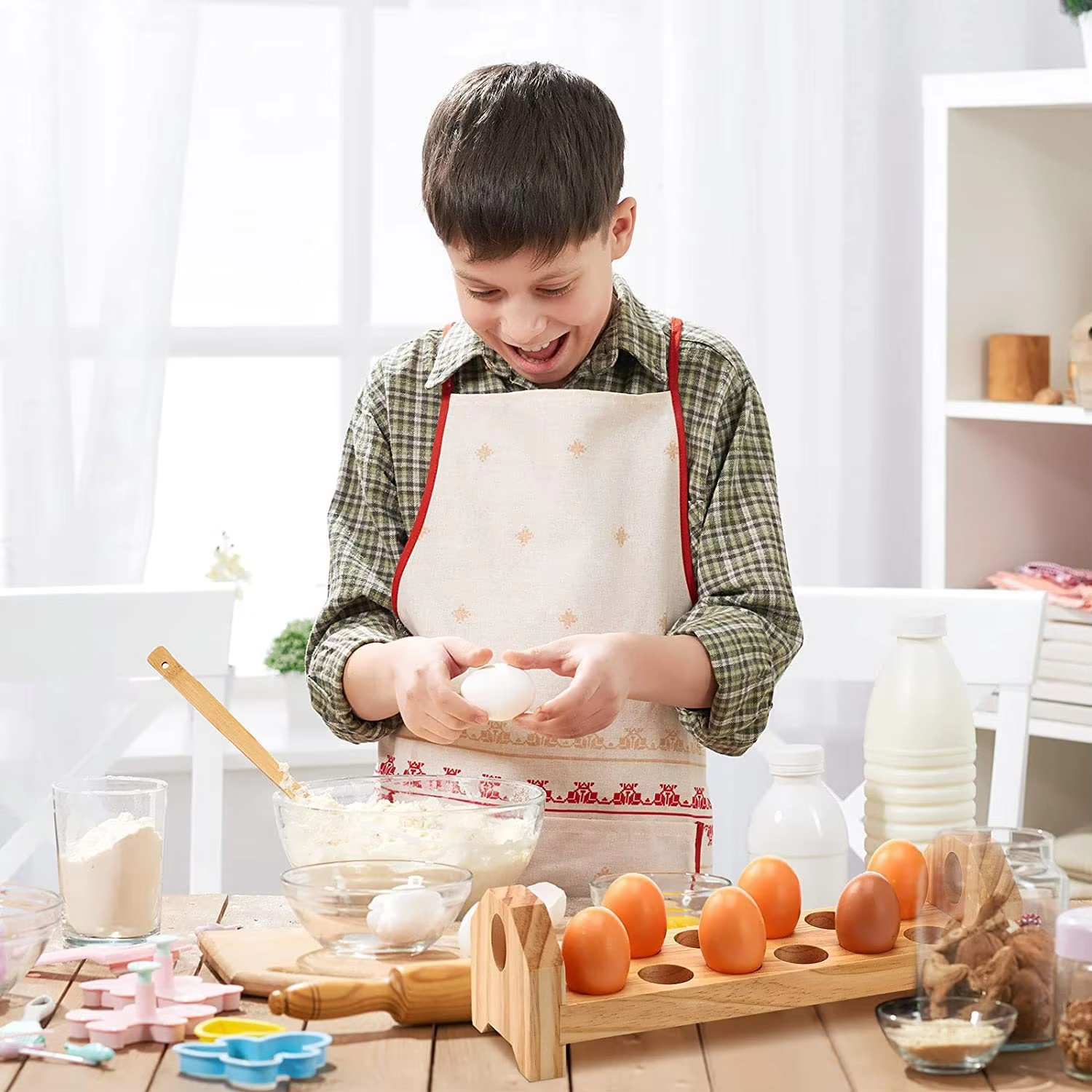 Wooden Egg Rack Countertop Egg Storage Tray (4)