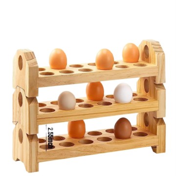 Wooden countertop egg storage tray, stackable egg tray organizer