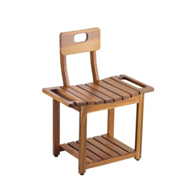 Wooden shower chair with armrests, double-layer storage stool, shoe bench